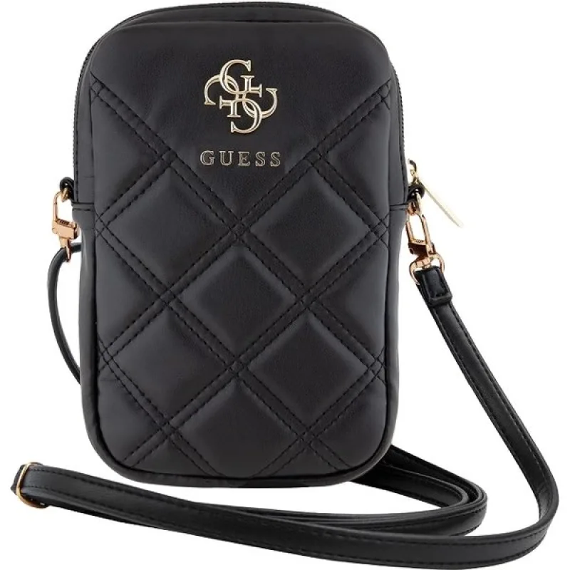 Guess PU Quilted 4G Metal Logo Taška na Telefón so zipsom čierna
