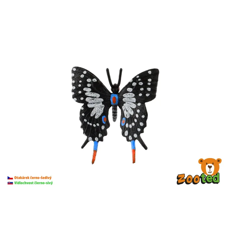 ZOOted Motýľ tropický Papilio/vidlochvost čierno-sivý zooted plast 6cm