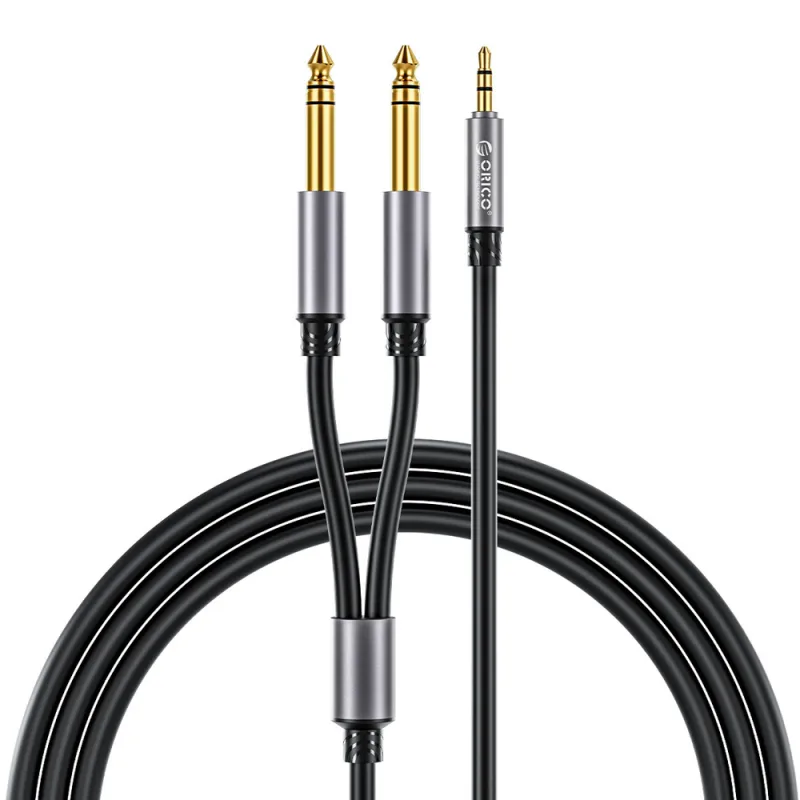 Orico AX2N audio kábel mini jack 3,5 mm na 2 x jack 6,5 mm 1 m - čierny