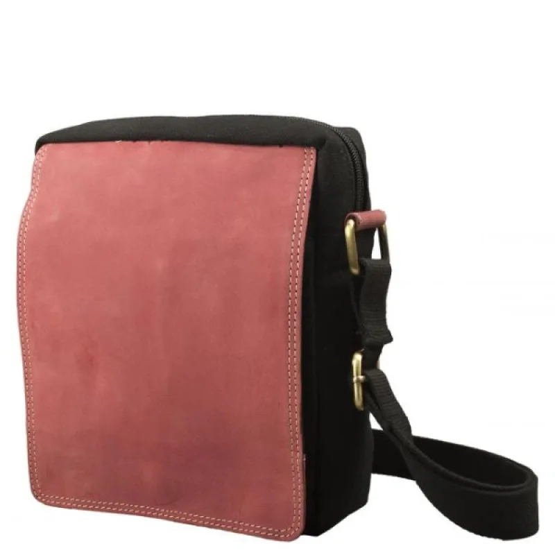 Pánska Kožená Crossbody taška s chlopňou IMPEX - čierna/červená 19x23x5cm