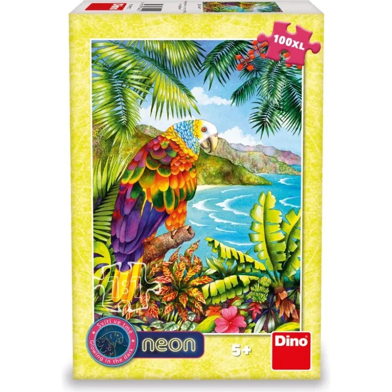 Svietiace puzzle Dino Neón 100 XL dielikov Papagáj v džungli