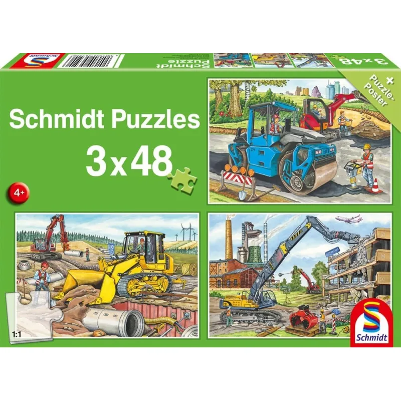 Puzzle pre deti Schmidt 3x48 dielikov Moje obľúbené stavebné vozidlá