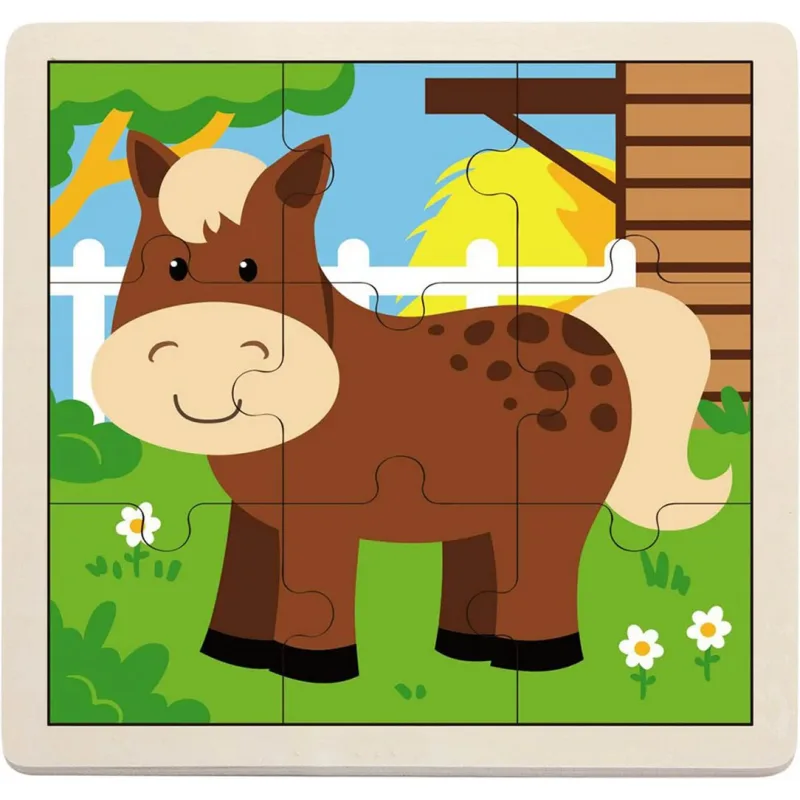 Dřevěné puzzle pro nejmenší BABU Koník 9 dílků