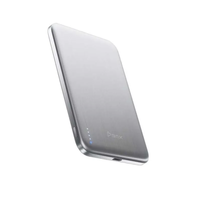 BMX SolidSafe™ Air Titanium 5K Qi2 Wireless Magnetic Power Bank, Silver (BMX-B3-05-SI)