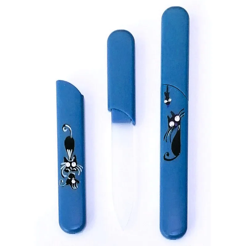 BOHEMIA CRYSTAL Sklenený pilník s krytkou Dark Blue - ručne maľovaný s kryštálmi Swarovski
