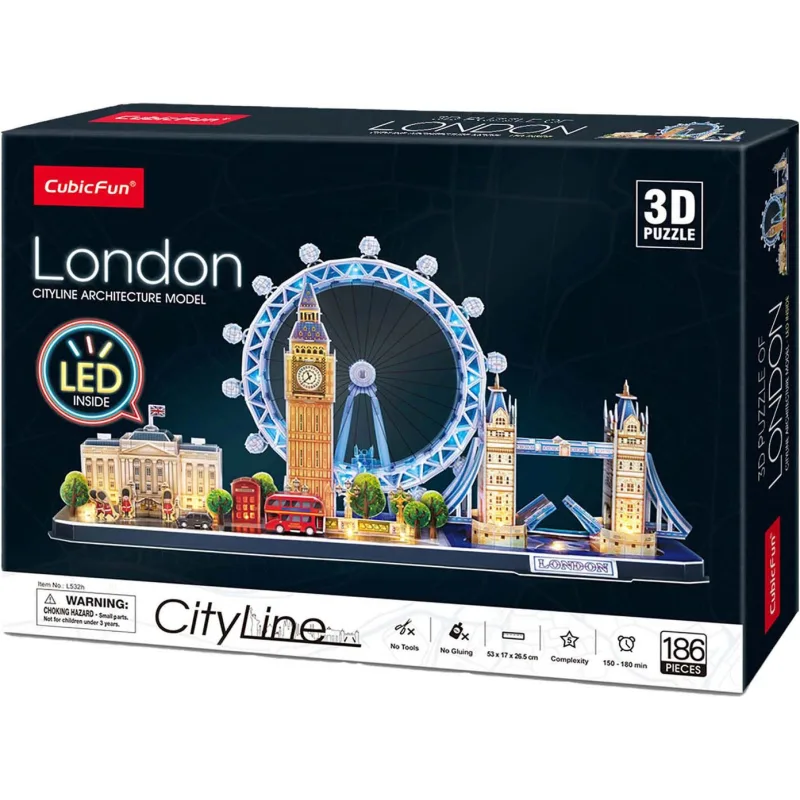 Svietiace 3D puzzle CubicFun CityLine panoráma: Londýn 186 dielikov