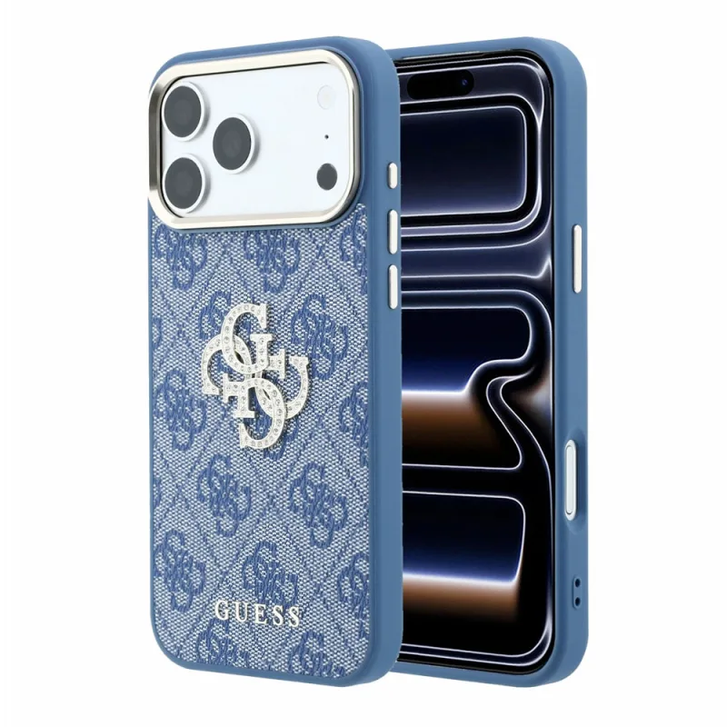 Guess PU 4G Strass Metal Logo kryt iPhone 18 Pro Max modrý 57983131120
