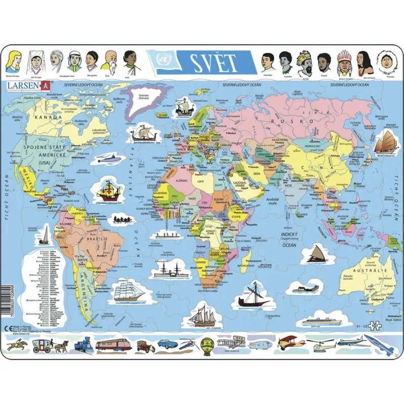 Deskové puzzle Larsen Mapa světa 107 dílků