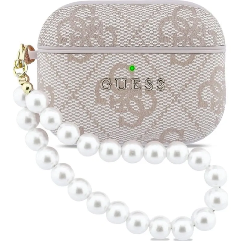Guess PU 4G Classic Logo Pearl Strap Púzdro pre AirPods 3 Pro ružové