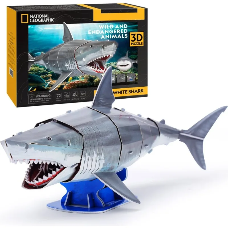 3D puzzle CubicFun National Geographic: Žralok biely 72 dielikov