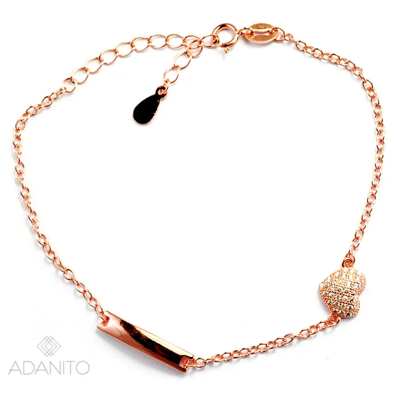 Rose gold strieborný náramok srdiečko so zirkónmi BENETO AGB648-R