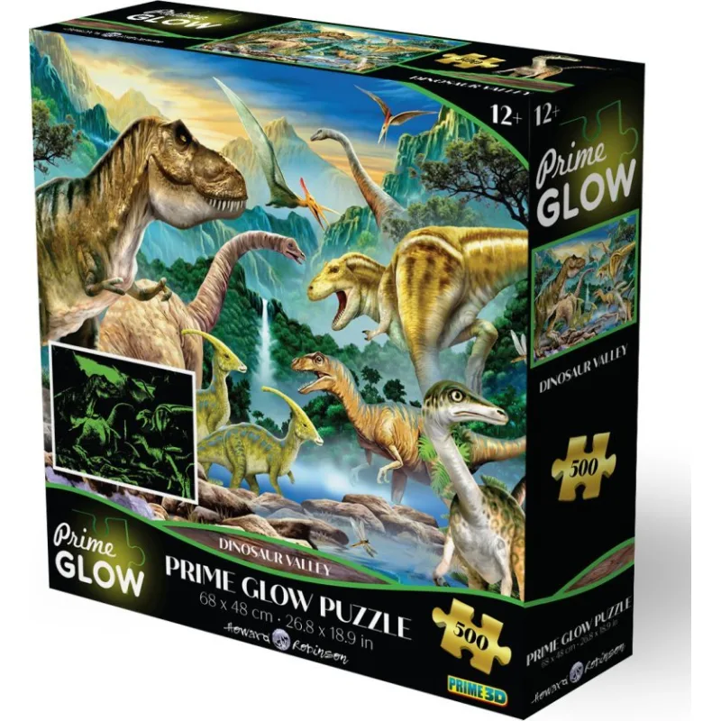 Prime3D Svítící puzzle s 3D efektem Prime 3D 500 dílků Dinosauří údolí