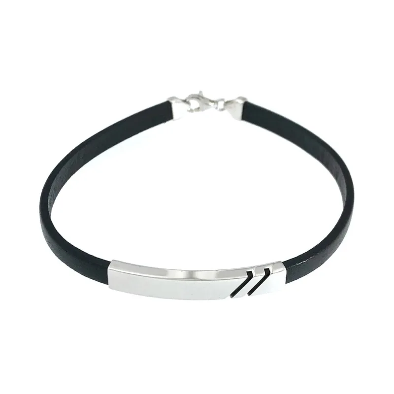 Kožený náramok so striebornou doštičkou zdobený dĺžka náramku 21cm