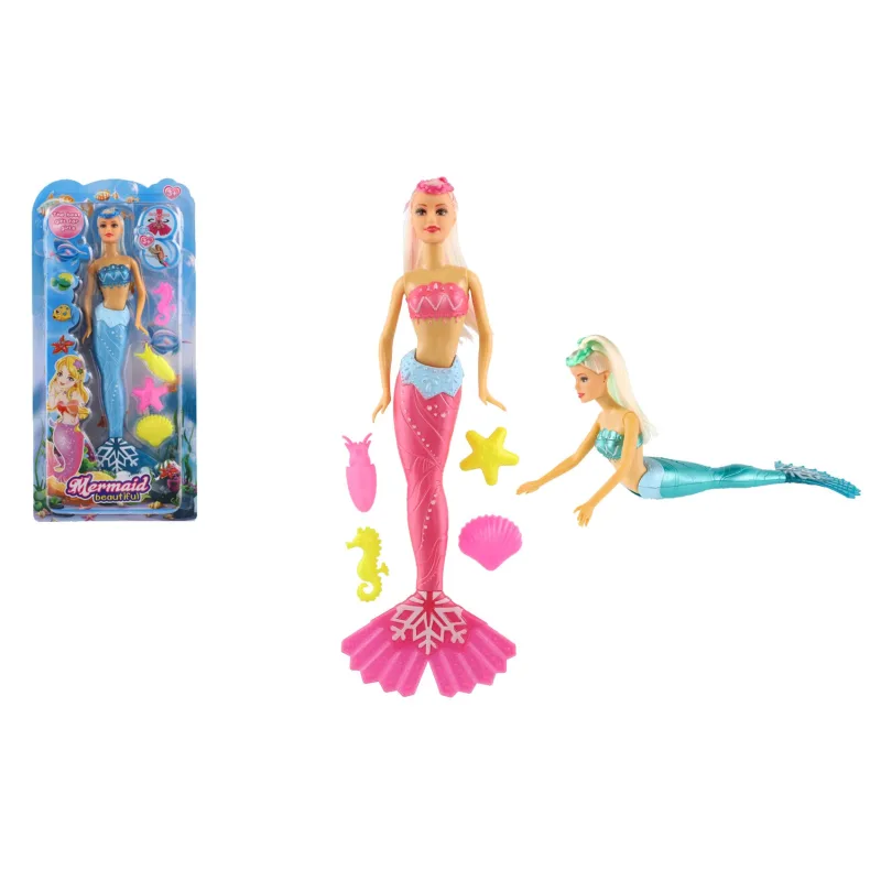 Teddies Bábika morská panna s doplnkami plast 34cm 3 farby na karte