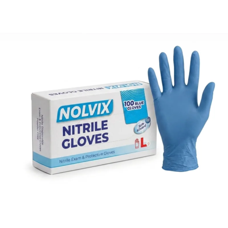 NOLVIX Nitrilové jednorazové rukavice modré L, 100 ks