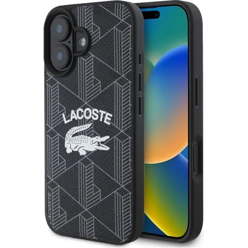 Lacoste Blend Monogram MagSafe kryt iPhone 16 čierny