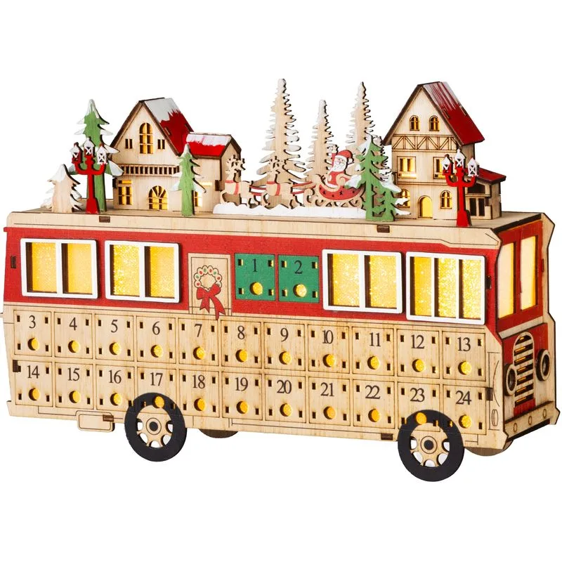Dekorácia MagicHome Vianoce, Autobus, 8xLED teplá biela, 2xAAA, IP20, 27,7x7,5x19 cm