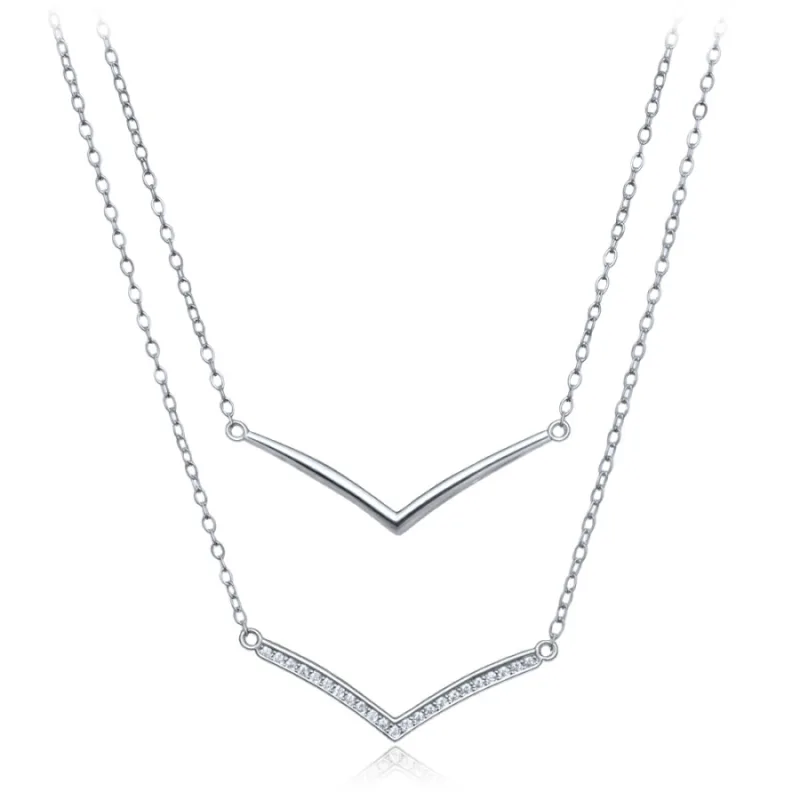 Elegantný dvojitý strieborný náhrdelník s bielym zirkónom MINET JMAS0362SN43