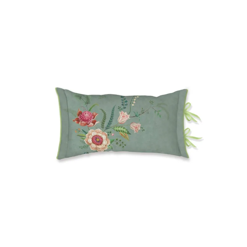Pip Studio polštář Everbloom 35 x 60 cm - zelený v perkálovém povlaku