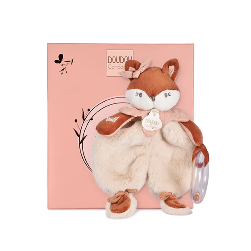 Doudou et Compagnie Paris Doudou Darčeková sada Plyšová líška Mina s hrkálkou 18 cm