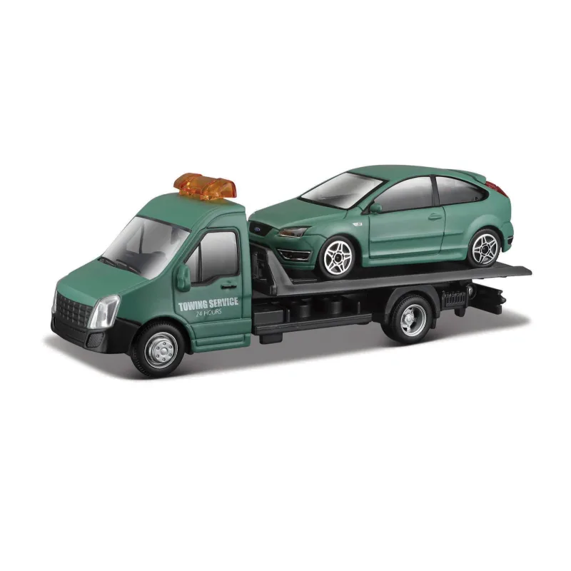 Bburago - STREET FIRE, Prepravné vozidlo Flatbed Transport + Ford Focus ST, 1:43