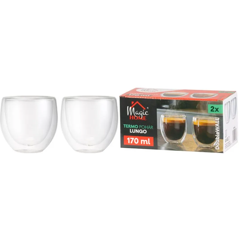 Pohár MagicHome na kávu/čaj, termo s dvojitou stenou, 170 ml, bal. 2 ks