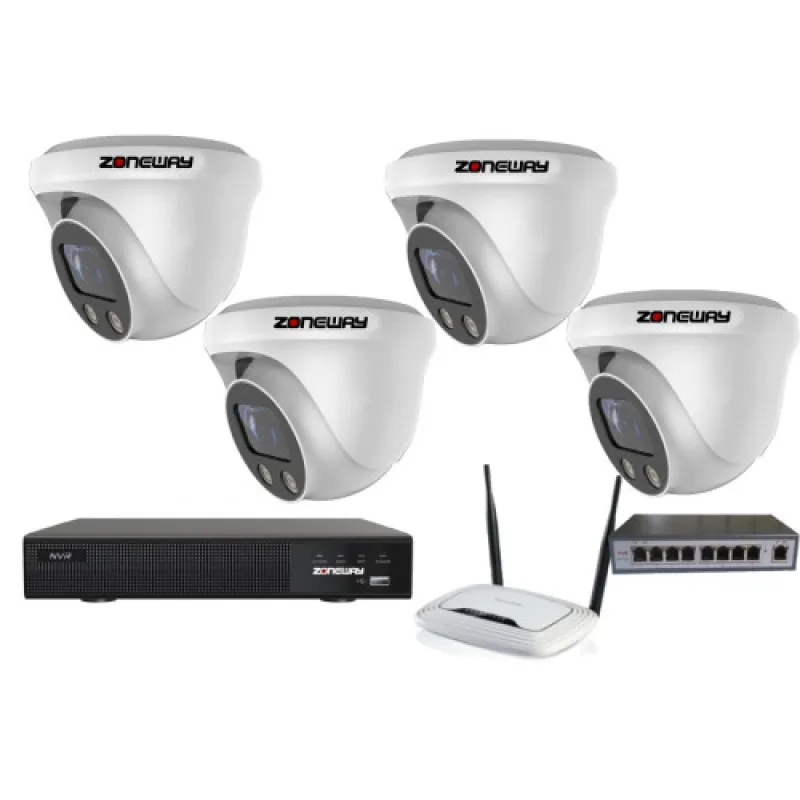 8MPx ZOOM IP POE kamera - 4x NC961+, POE prepínač 4 + 1, NVR | ZONEWAY 4-NC961+3016