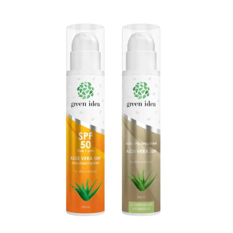 Green idea Zvýhodnený set na opaľovanie a po opaľovaní: Aloe vera Sun – opaľovacie mlieko SPF 50 + Aloe vera sun – mlieko po opaľovaní –