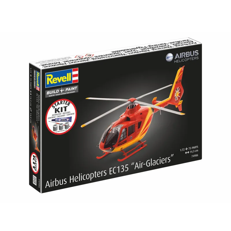Revell Starter Kit vrtuľník 74986 - Airbus EC135 "Air-Glaciers" (1:72)