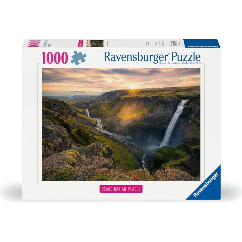 Puzzle Ravensburger 1000 dielikov Miesta v Škandinávii: Vodopád Haifoss, Island
