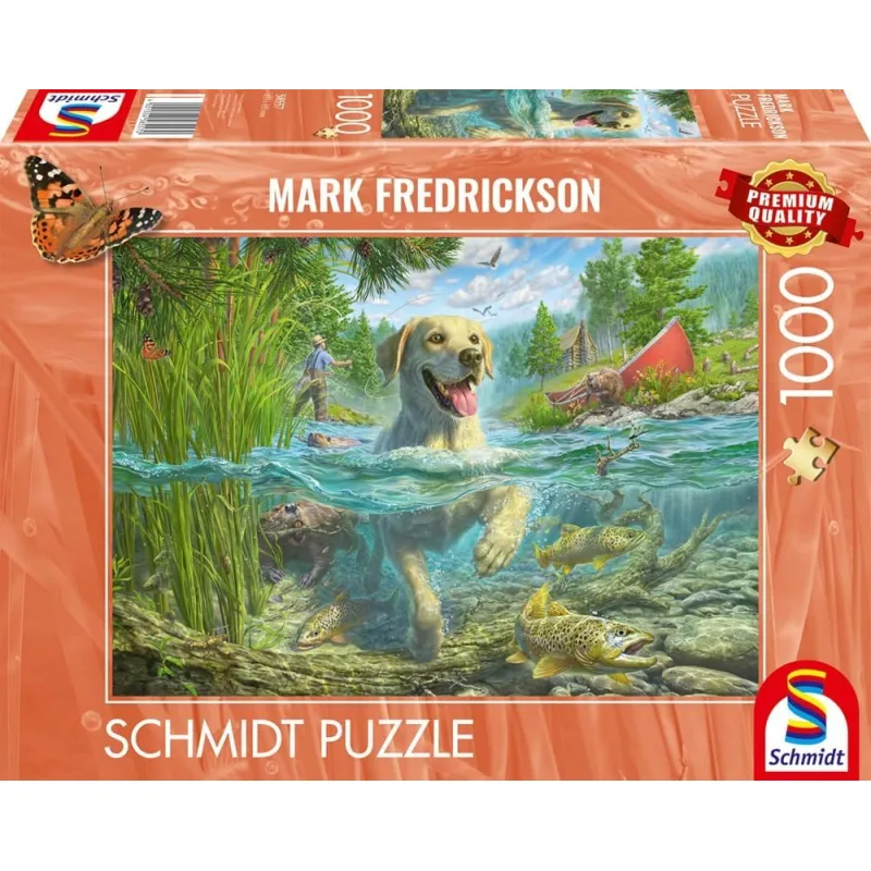 Puzzle Schmidt 1000 dielikov Žltý labrador ide na ryby