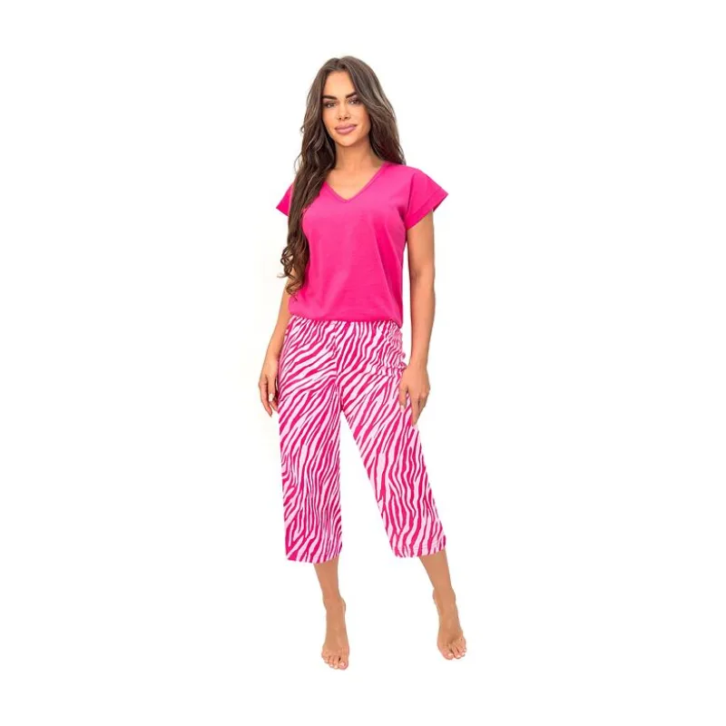 Bavlnené pyžamo Zebra 3/4 fuchsiové L