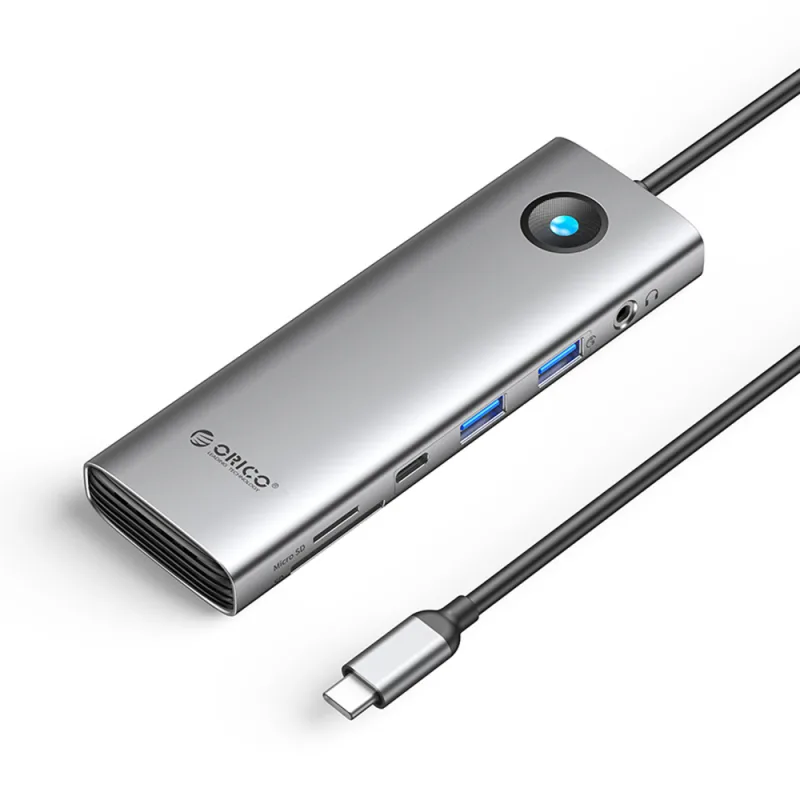 Orico PW11 9v1 USB-C dokovacia stanica 2x USB-A 3.0 1x USB-C 3.0 1x USB-C PD 100 1x HDMI 4K 60Hz 1x microSD/SD 1x RJ45 2,5G Ethernet 1x Audio 3,5 mm -