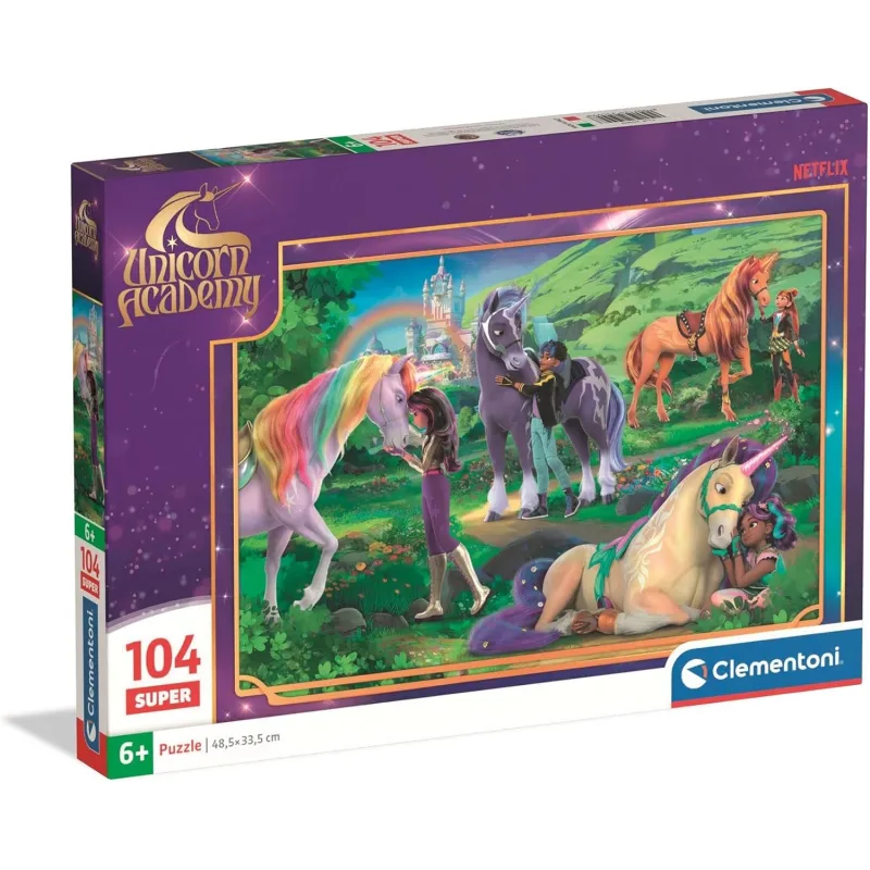 Detské puzzle Clementoni 104 dielikov SUPER Jednorožčia akadémia: Kúzelné priateľstvo