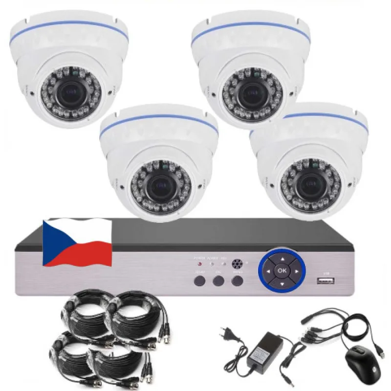 4CH 5MPx STARVIS AHD kamerový set CCTV EONBOOM VR4DW - DVR s LAN a 4x vonkajšie vari dome biela kamera