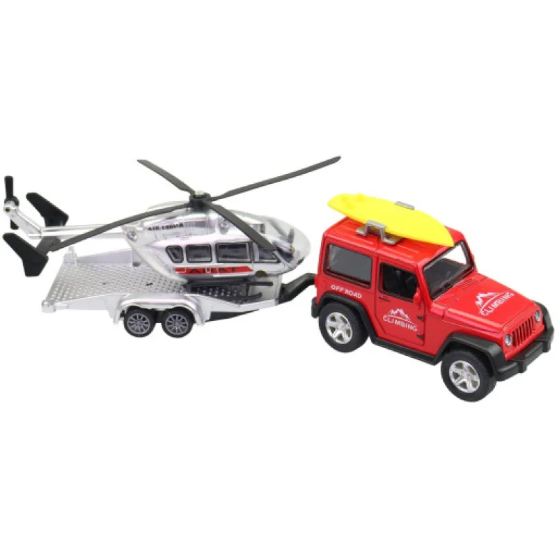 Made Terénní auto s přívěsem a vrtulníkem, 21cm