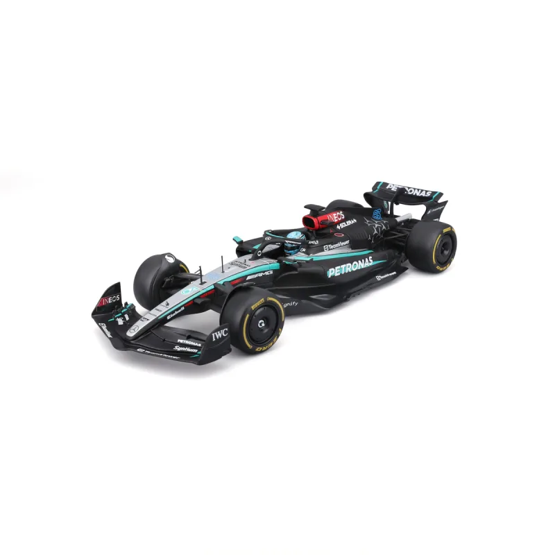 Bburago - RACE F1 v dekoratívnom boxe, Mercedes-AMG Petronas W15 (2024), #63 George Russell, 1:24