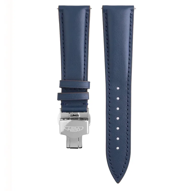 MPM Elegantní ručně prošívaný kožený řemínek RB.13265 (22 mm) – tmavě modrý