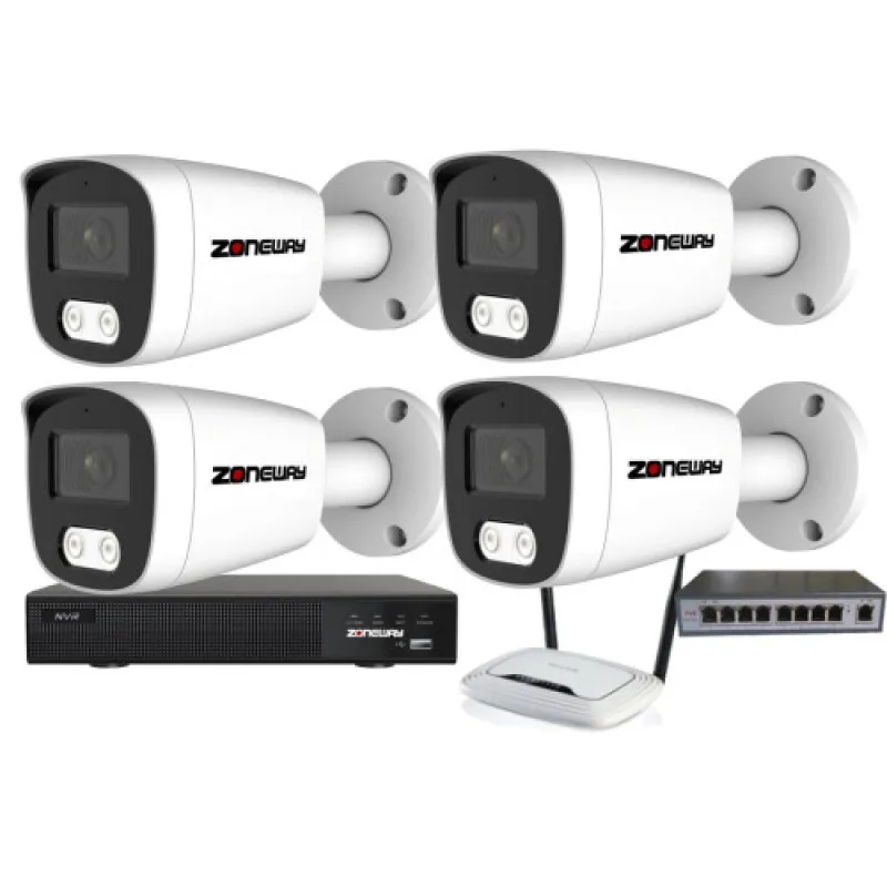8MPx kamerový IP POE set - 4x NC981, POE switch 4 + 1| ZONEWAY 4-NC981-3016