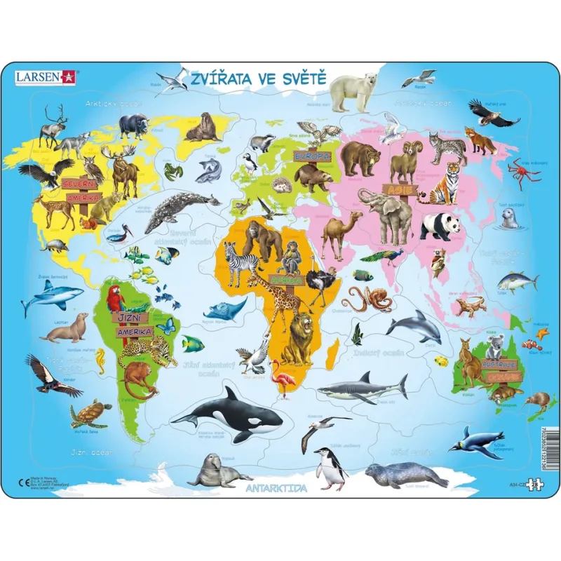 Deskové puzzle Larsen Zvířata ve světě 28 dílků