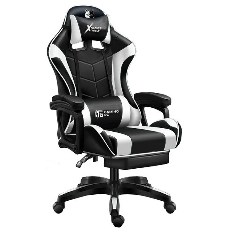 Ekspan X Games WOLF FG02 čierno-biele herné kreslo s masážou a podnožkou