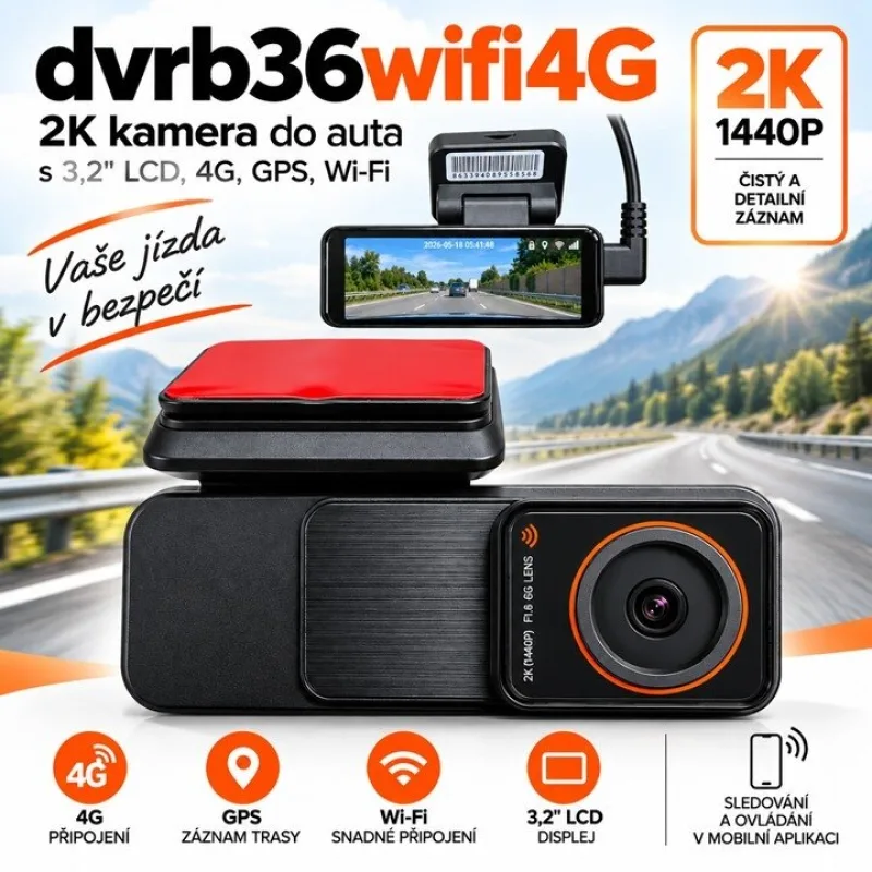 2K kamera s 3,2" LCD, 4G, GPS, Wi-Fi dvrb36wifi4G