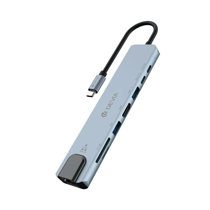Devia USB-C Hub Pro 8 in 1 EC706 - Deep Gray