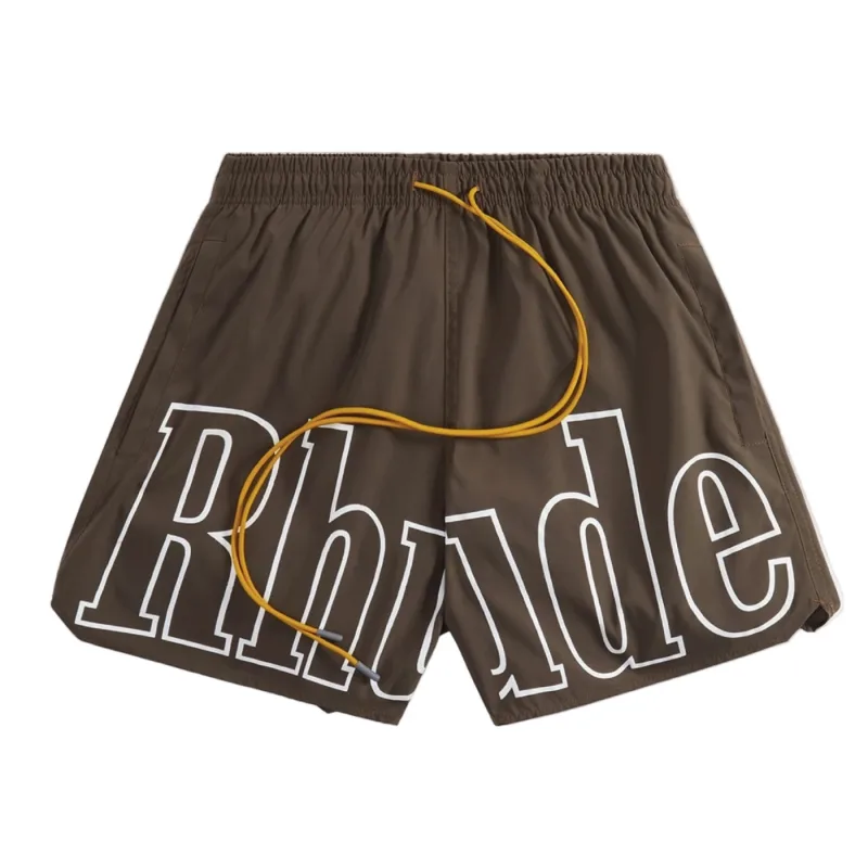 Rhude Logo Swim Shorts Brown - XL