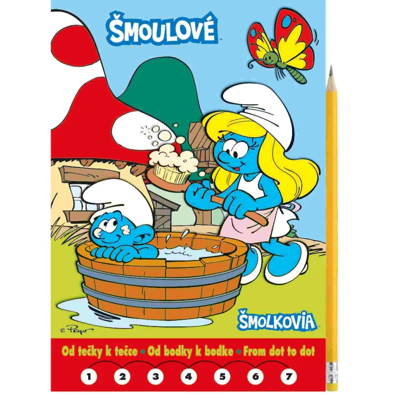 Akim Omaľovanky Od bodky k bodke + grafitová ceruzka s gumou - Šmolkovia