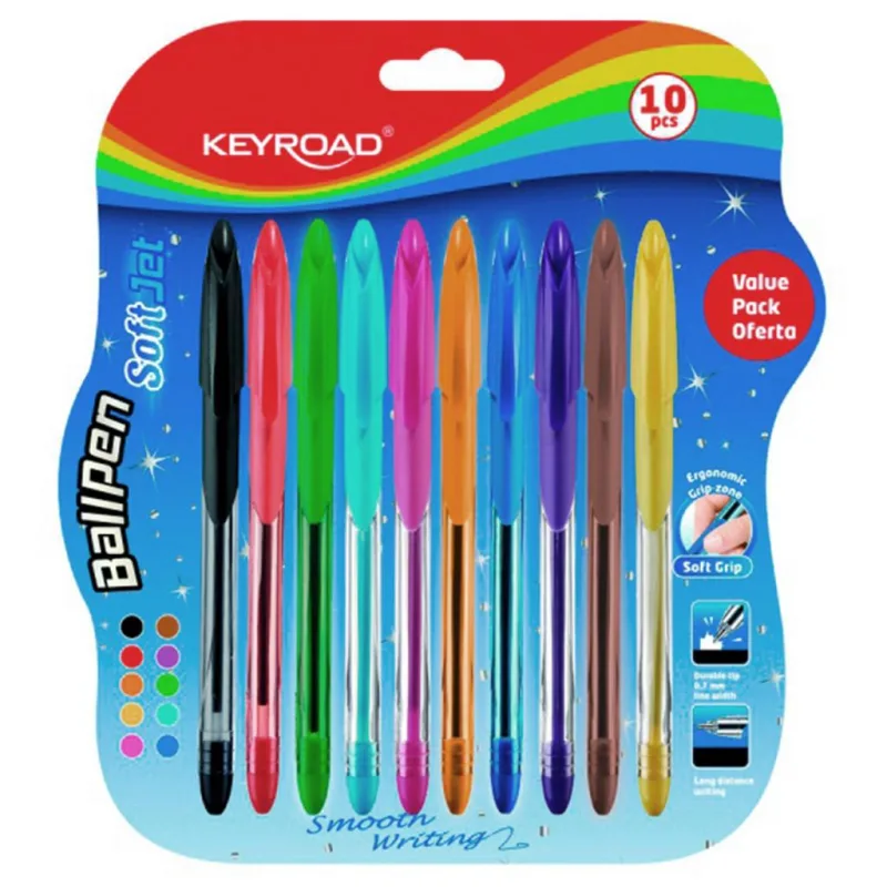 Guľôčkové pero KEYROAD Soft Jet 0.7 mm, blister 10ks, mix farieb