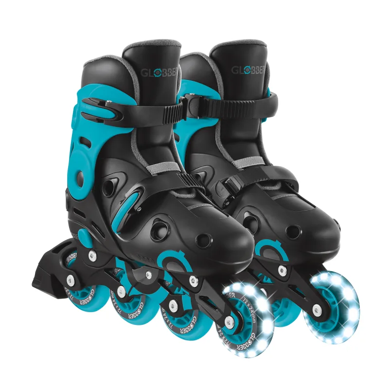 GLOBBER Inline korčule GO SKATES so svietiacim predným kolieskom veľ. 34-37, čierno-modré