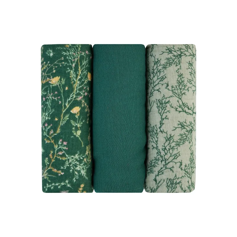 KikkaBoo Plienky mušelínové 75x75 cm 3ks Secret Garden Green