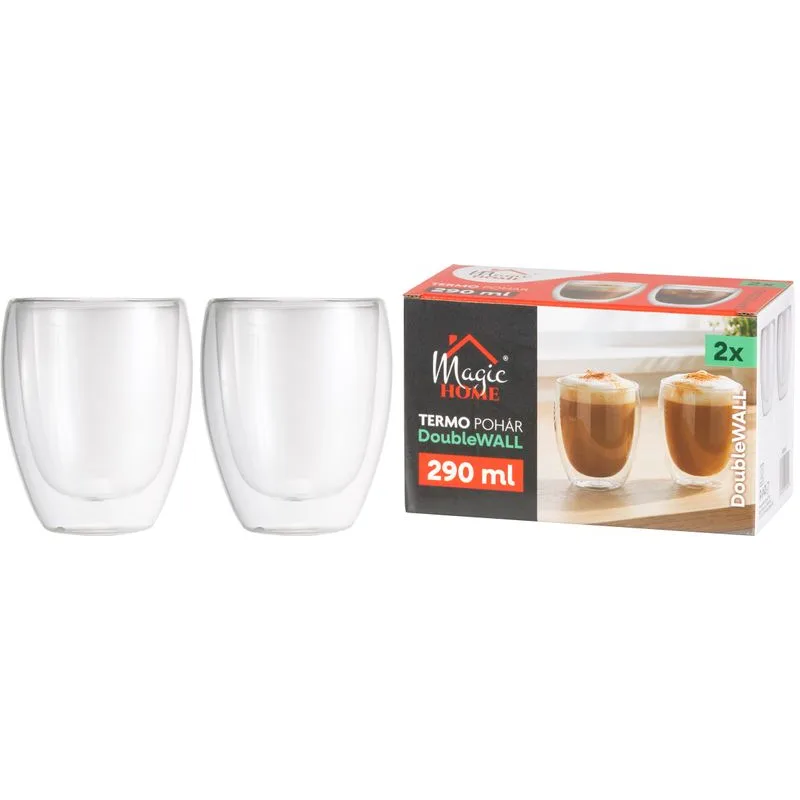 Pohár MagicHome na kávu/čaj, termo s dvojitou stenou, 290 ml, bal. 2 ks