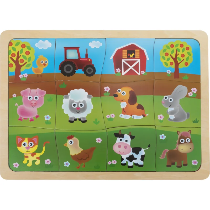 Dřevěné přiřazovací puzzle BABU Zvířátka z farmy 12 dílků